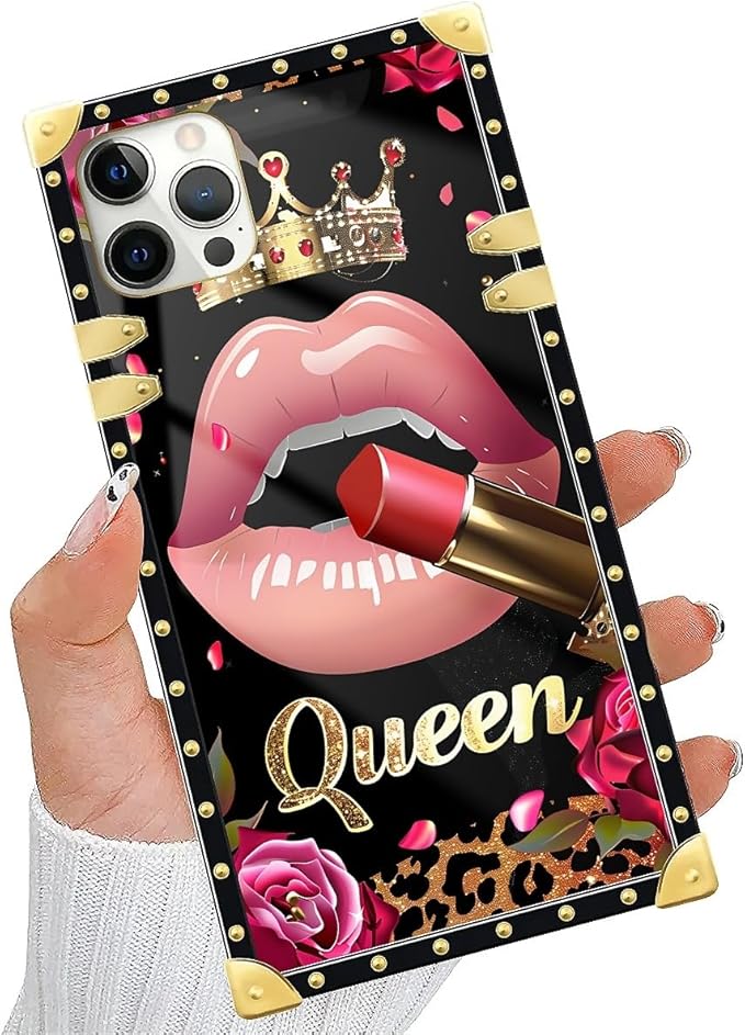 Compatible with iPhone 11 Pro Max Case, Glitter Red Rose Queen Leopard Lipstick Luxury Golden Decoration for Girl Women Soft TPU Shockproof Protective Hard PC Back