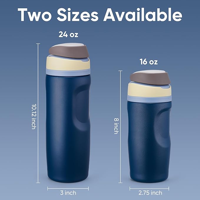 Fijinhom 16 oz Insulated Water Bottle,Stainless Steel Sports Water Bottle with Straw, Double Wall Vacuum Leak Proof, Cold for 24 Hours, BPA Free for Travel, Sport, Outdoor, Dark Blue