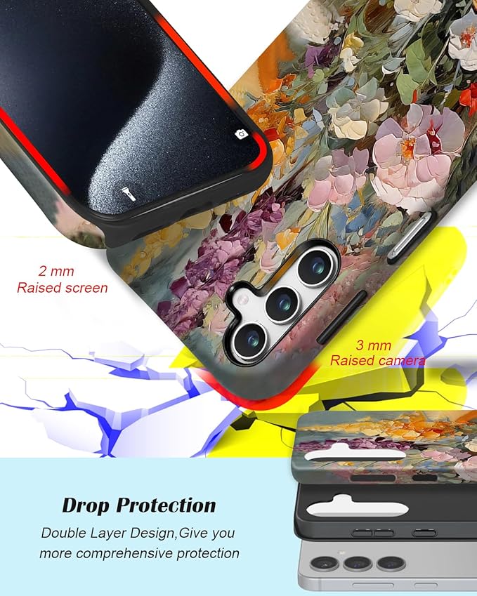 Compatible for Samsung Galaxy S26 Plus 5G Case, Dual Layer Heavy Duty 2 in 1 Shockproof Protective Phone Case,Oil Painting Flowers
