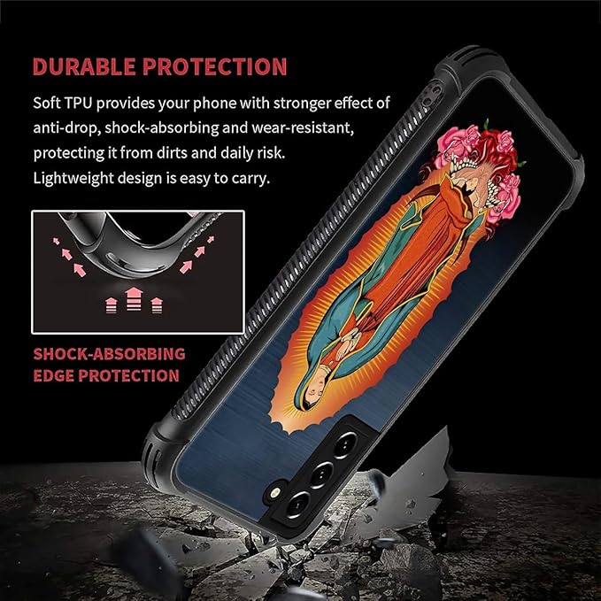 for Samsung Galaxy S22 Plus Case, Red Virgen Guadalupe Pattern Graphic Design Girl Boy Soft Silicone Hard Acrylic Shock Protection for Samsung Galaxy S22 Plus