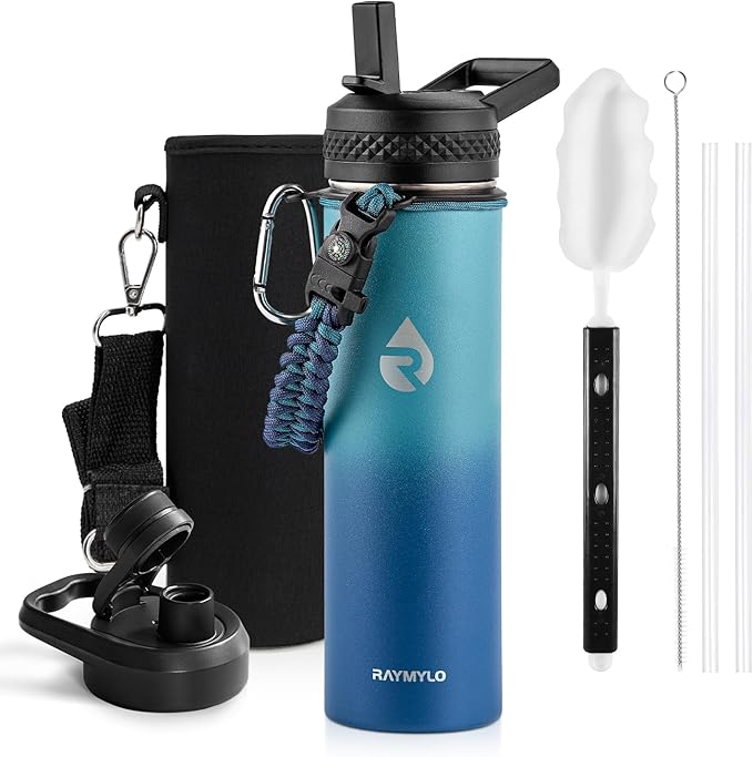 RAYMYLO Insulated Water Bottle 20 oz, Triple Wall Vacuum Stainless Steel (Cold for 24Hrs, Hot for 12Hrs), Leak Proof & Non-BPA, Kids Water Bottle Jug for School with Straw Spout Lids