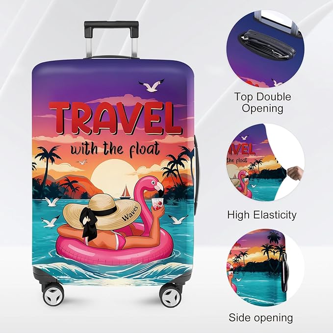 ANNA QUEEN Tropical Travel Flamingo Float Luggage Cover -Stretchable Airplane Suitcase Protector Sleeve,Universal Washable Fit for 20-26 Inch Checked Baggage,Water Resistant Durable Luggage Protector