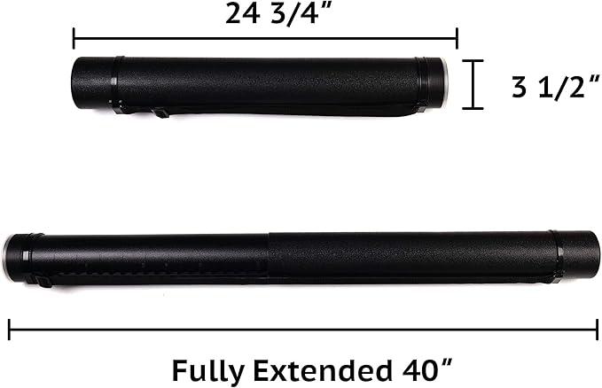 CALPALMY 2-Pack Extendable Poster Tubes Expand from 24.5” to 40” with Shoulder Strap | Carry Documents, Blueprints, Drawings and Art | Black Portable Durable Round Storage Cases with Lids and Labels