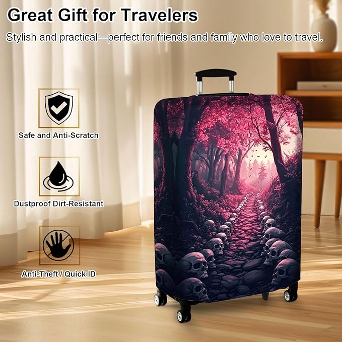 Luggage Cover Protector for 19-20 Inch Suitcases, TSA Approved Elastic Travel Suitcase Covers, Anti-Scratch Washable Luggage Sleeve for Carry On & Checked Bags, Skulls Leading