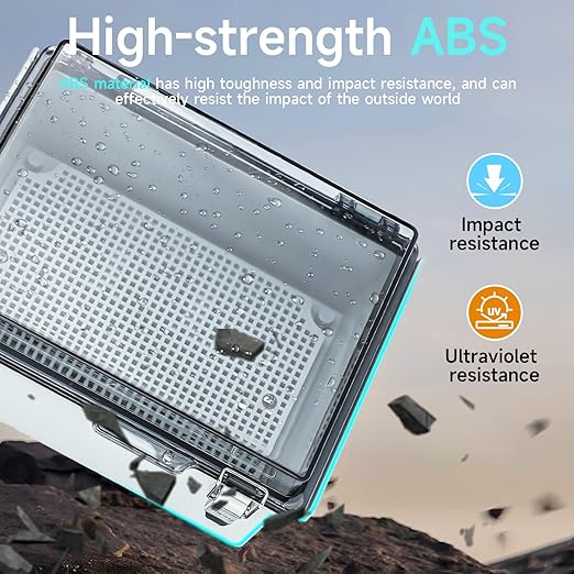 Waterproof Outdoor Project ABS Plastic Junction Box，IP67 Waterproof Clear Enclosure Boxes for Outdoor Garden with Hinged Cover, Mounting Plate, Wall Brackets, Cable Glands (Clear, 5.9"x5.9"x3.5")