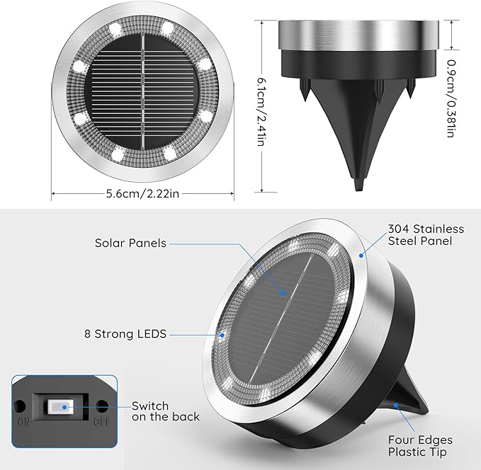 Solar Ground Lights Outdoor, 12 Pack Solar Lights Outdoor Waterproof, Mini Flat Solar-Powered Garden Light, Landscape Lighting for Garden Yard Lawn Pathway Walkway Driveway Backyard Decor, Cold White