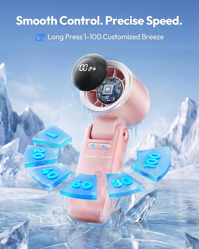 Gaiatop Portable Handheld Turbo Fan, 15 Hrs Cooling, 180° Foldable 4-in-1 Hand Held Fans, 6-Speed (1-100) Personal Mini Handheld Fans, Small Portable Fan for Travel, Working, Outdoor Women Gifts, Pink