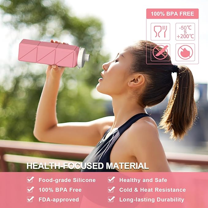 BEAUTAIL Collapsible Water Bottles 20.6oz 2 Pack, Silicone Foldable Portable Travel Water Bottle, BPA-free, Reusable Leakproof for Traveling Camping Hiking Cycling Sports Outdoor (Blue+Pink)