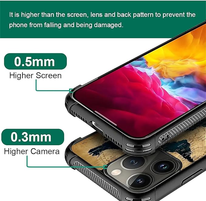 for iPhone 15 Pro Max Case, Brown World Map Pattern Graphic Design Girl Boy Soft Silicone Hard Acrylic Shock Protection for iPhone 15 Pro Max