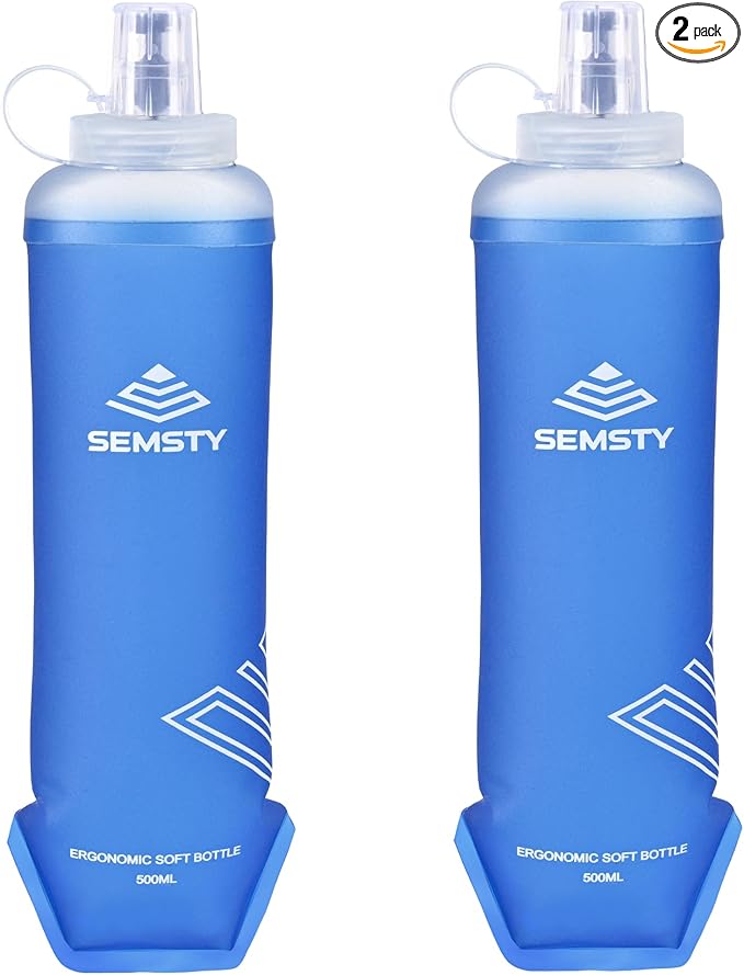 500ml Soft Flask, 2 Pack TPU Collapsible Soft Water Bottle for Hydration Pack & Running Vest, 17oz Compressible Flask Foldable Water Bottle for Running Hiking Cycling