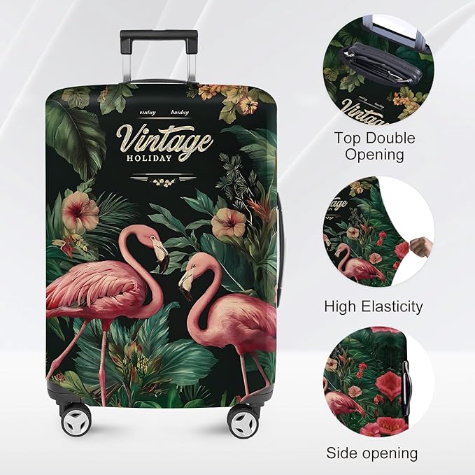 ANNA QUEEN Tropical Pink Flamingos Travel Luggage Cover -Stretchable Airplane Suitcase Protector Sleeve,Universal Washable Fit for 20-22 Inch Checked Baggage,Water Resistant Durable Luggage Protector