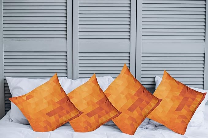 Ambesonne Orange Decorative Throw Pillow Case Pack of 4, Triangle Mosaic Shapes and Patterns with Abstract Digital Pixel Like Effect Print, Cushion Cover for Couch Living Room Car, 24", Burnt Orange
