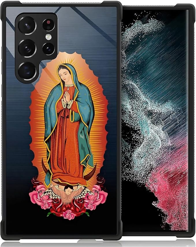 for Samsung Galaxy S22 Ultra Case, Red Virgen Guadalupe Pattern Graphic Design Girl Boy Soft Silicone Hard Acrylic Shock Protection for Samsung Galaxy S22 Ultra