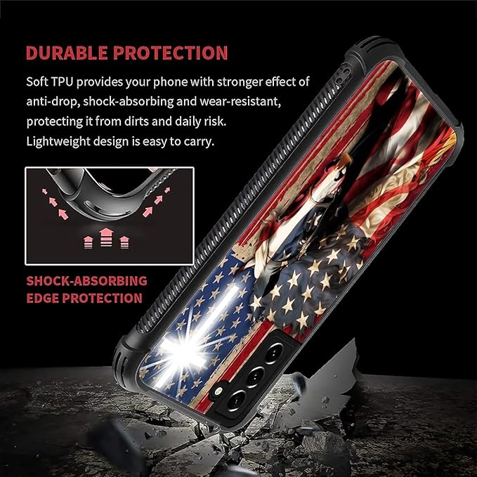 for Samsung Galaxy S22 Case, Red American Flag Horse Cross Pattern Graphic Design Girl Boy Soft Silicone Hard Acrylic Shock Protection for Samsung Galaxy S22