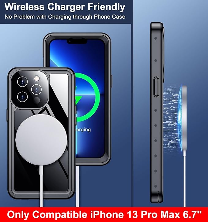SPIDERCASE Only Designed for iPhone 13 Pro Max Case Waterproof, Built-in Lens & Screen Protector, Full Heavy Duty Protection, 12FT Military Shockproof, Dustproof, Anti-Scratched Phone Case,Black