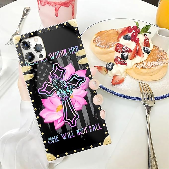 Compatible with iPhone 12 12 Pro Case, Praying Cross Hands Luxury Golden Decoration for Girl Women Soft TPU Shockproof Protective Hard PC Back for iPhone 12 12 Pro