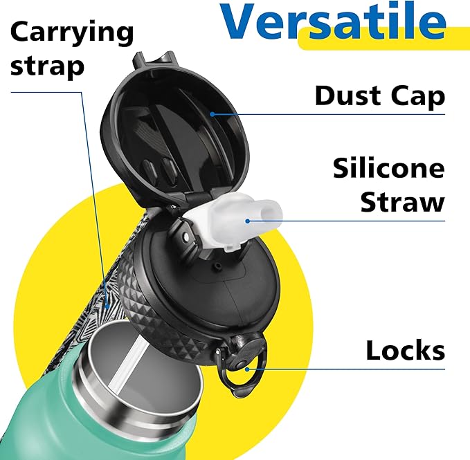 Han's Bottle Sports Water Bottle - 24 Oz, Straw Lid, Leak Proof, Vacuum Insulated Stainless Steel, Double Walled, Thermo Mug,Bubble Gum