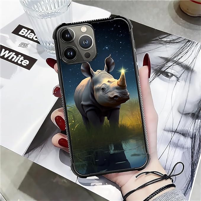 for iPhone 16 Pro Case, Rhino Water Marshes Pattern Graphic Design Girl Boy Soft Silicone Hard Acrylic Shock Protection for iPhone 16 Pro