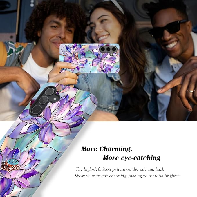 Compatible for Samsung Galaxy A37 5G Case, Dual Layer Heavy Duty 2 in 1 Shockproof Protective Phone Case,Stained Glass Lotus Flowers