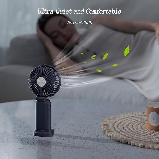 GOCKERA Portable Fan, 4200mAh Battery Operated Fan, 5 Speeds&Digital Display, Makeup Fans for Women with Base, 180°Foldable 3in1 Handheld/Neck/Desk Fan for Outdoor Indoor,Ultra Quiet (Blue)