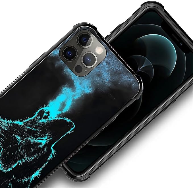 for iPhone 11 Pro Max Case, Blue Breathing Wolf Pattern Graphic Design Girl Boy Soft Silicone Hard Acrylic Shock Protection for iPhone 11 Pro Max