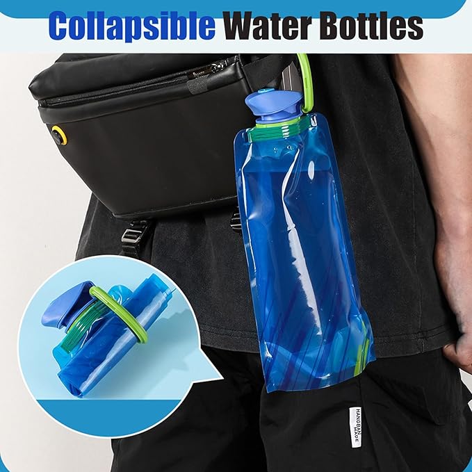 4 Pack Collapsible Water Bottles for Travel – 24oz Foldable Water Bottle with Leakproof Lid, Food-Grade Silicone Portable Reusable BPA-Free Water Bottle for Hiking,Sports,Camping,Biking