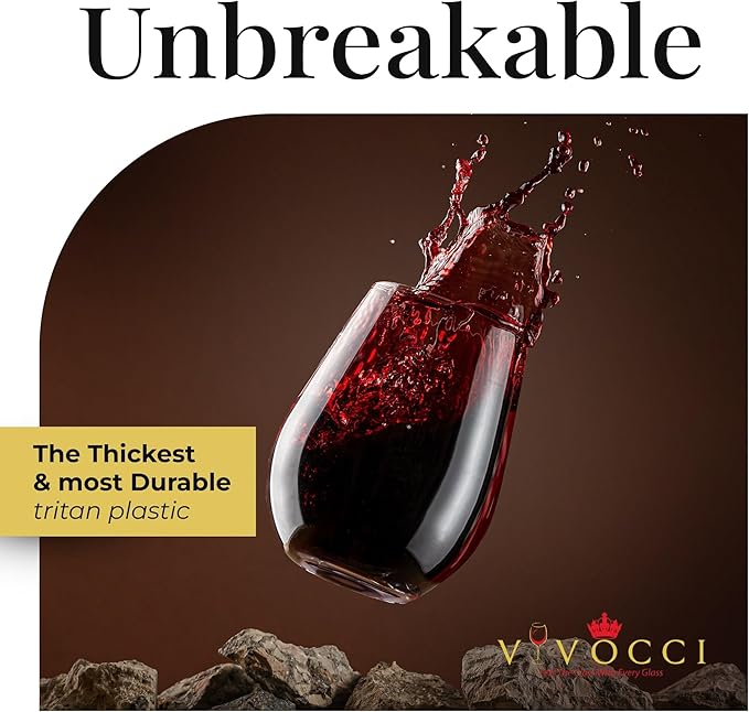 Vivocci Unbreakable Plastic Stemless Outdoor Wine Glasses 20 oz | Tritan Heavy Base | Shatterproof Glassware | Ideal For Cocktails & Scotch | Perfect For Homes & Bars | Dishwasher Safe | Buy 8 Pay 6