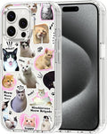 MOSNOVO Case for iPhone 15 Pro Max, [Buffertech 6.6ft Military-Grade Drop Protection] [Anti Peel Off Tech] Clear TPU Bumper Phone Case Cover Design - The Cat Brigade
