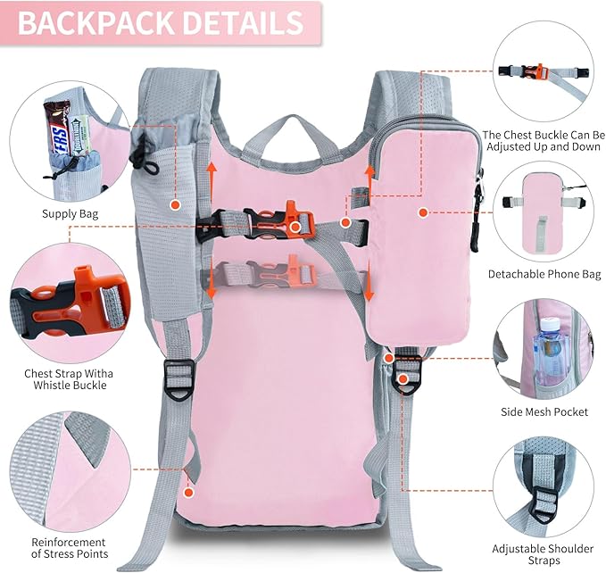 Hiking Backpack 10L/15L Small Daypack Lightweight Packable Travel Foldable Water Resistan for Women Men (Pink, 10L)