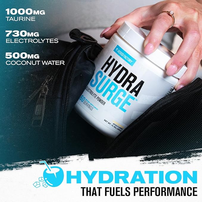 Jacked Factory HYDRASURGE Electrolyte Powder - Hydration Supplement w/Key Minerals, Himalayan Sea Salt, Coconut Water - Keto Friendly, Naturally Sweetened - 60 Servings, Refreshing Lemonade