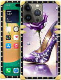 Compatible with iPhone 14 Pro Max Case, High Heeled Purple Diamond Rose Luxury Golden Decoration for Girl Women Soft TPU Shockproof Protective Hard PC Back for iPhone 14 Pro Max