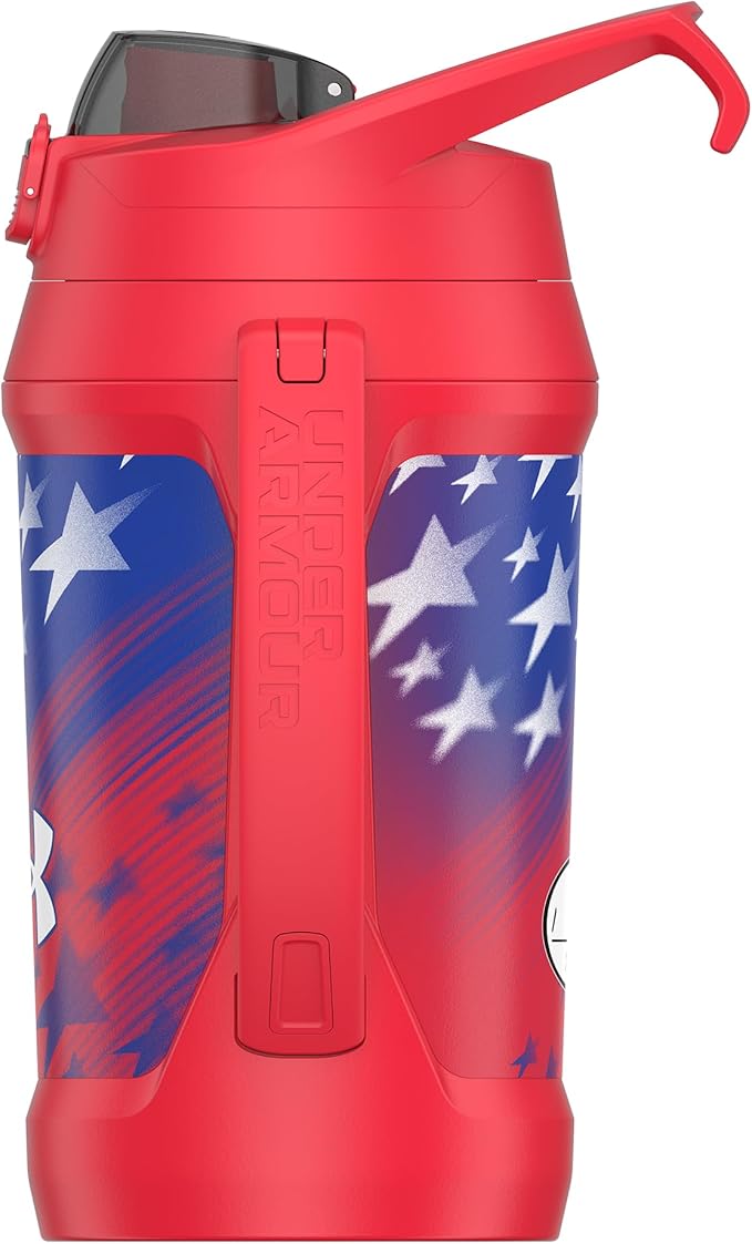 Under Armour Half Gallon Water Bottle Insulated, 64oz Insulated Water Bottle with Handle, Fence Hook, Leak Resistant, for Baseball, Football & More, Red Americana