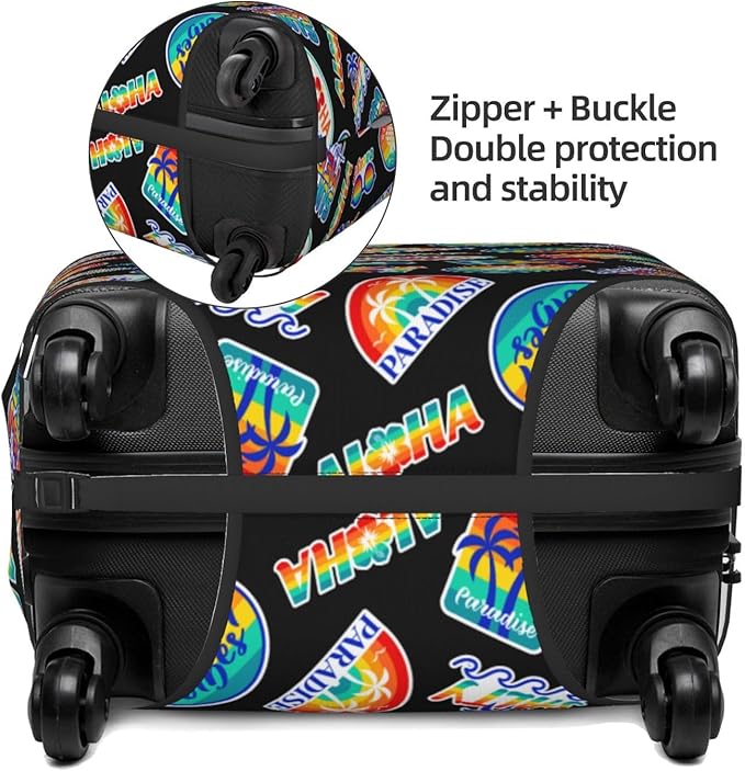 Tropical Vacation Badges Elastic Luggage Cover, Suitcase Protector For Travel (Fits 22-24 Inch Luggage)