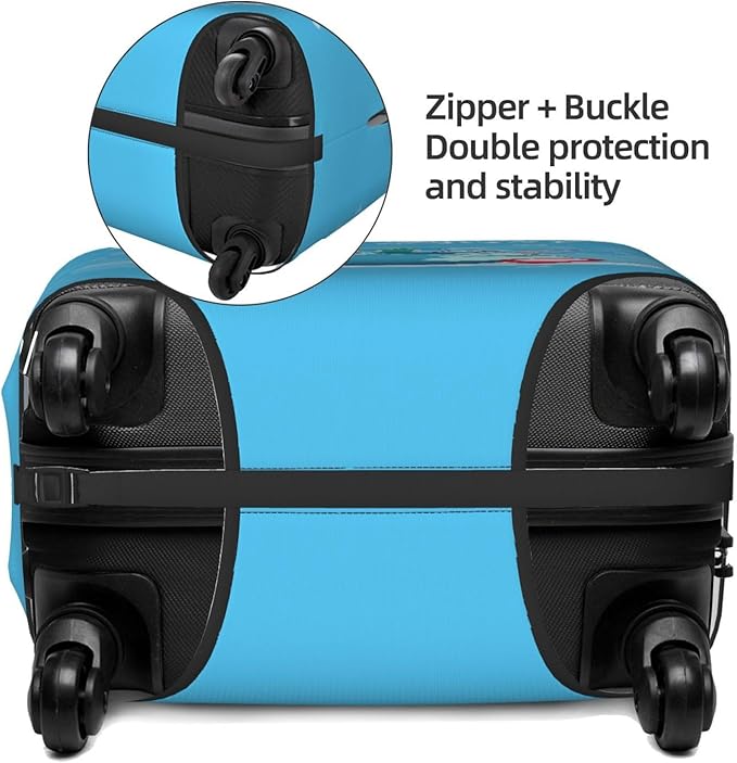 Travel Luggage Cover with Time to Travel Print, World Landmarks Design, Elastic Suitcase Protector for Suitcases (Fits 18-21 Inch Luggage)
