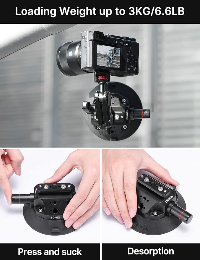 Ulanzi SC-02 Heavy-Duty Suction Cup Mount for Camera/Accessory (4.5"), Pump-actived Vacuum Camera Suction Cup Mount for Action Cameras w Quick Release NATO Magic Arm Car Boat Windshield Window Mount