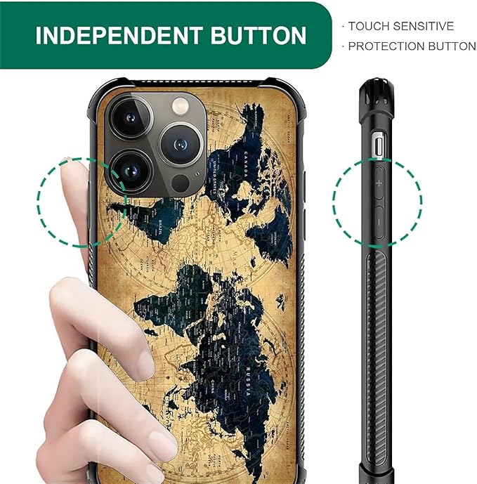 for iPhone 14 Pro Case, Brown World Map Pattern Graphic Design Girl Boy Soft Silicone Hard Acrylic Shock Protection for iPhone 14 Pro