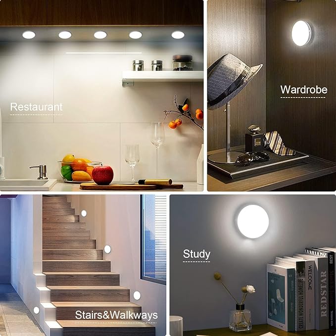 6 Pack Motion Sensor Light Indoor [8 LEDs], Electight Night Light USB Rechargeable, 400 mAh Battery & 3 Light Modes, Cordless Magnetic Sticker Nightlight, for Stair, Closet, Hallway - 6000K Cold White