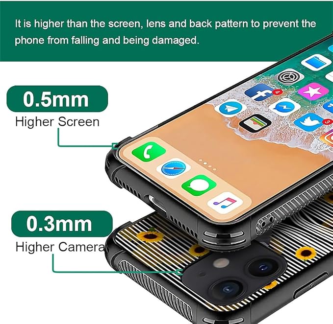 for iPhone 12 Mini Case, Cute Little Elephant Sunflower White Line Art Pattern Made of Soft Silicone Hard Acrylic Shock Protection for iPhone 12 Mini