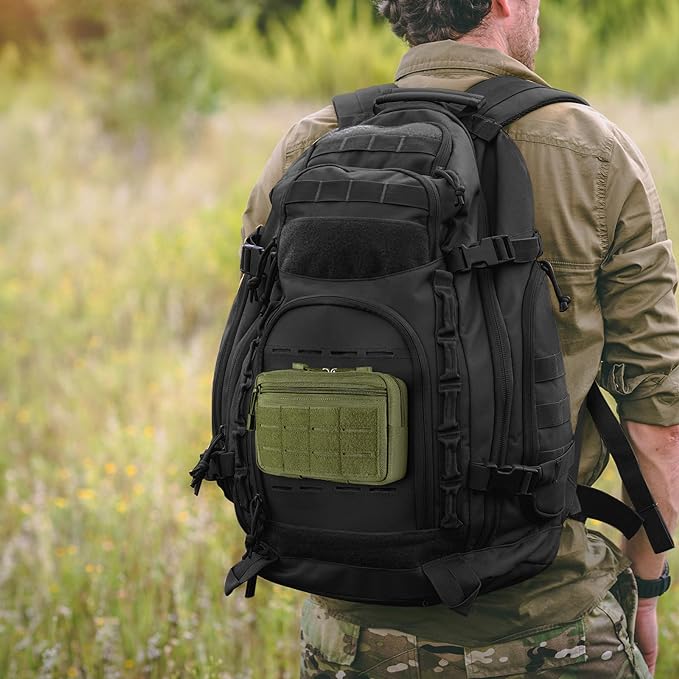FRTKK Tactical Molle Admin Pouch Utility Laser Cut EDC Tool Pouch Bag Horizontal Modular Pouches Include US Flag Patch and Keychain