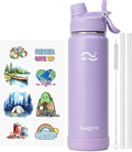 Swigina [2-IN-1 LID] Insulated Water Bottle with Silicone Boot (36hrs Cold/18hrs Hot) - DIY Stickers, Leakproof, BPA Free, 24 oz