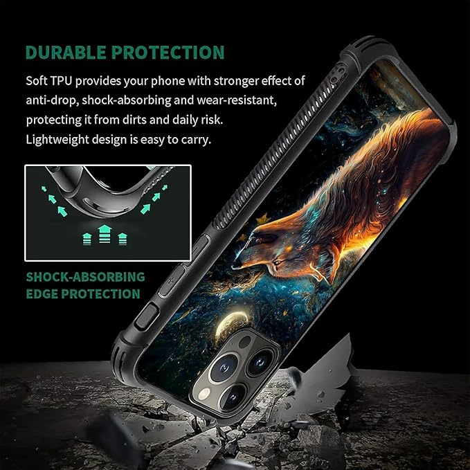 for iPhone 16 Pro Max Case, Star Cave Hungry Wolf Pattern Graphic Design Girl Boy Soft Silicone Hard Acrylic Shock Protection for iPhone 16 Pro Max
