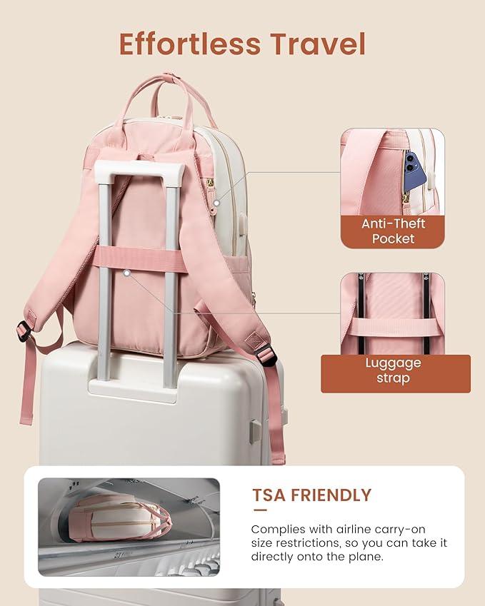 LOVEVOOK Backpack for Women,Laptop Backpack Women,Fits 17 Inch Laptop Bag,School Backpacks,Fashion Travel Work Anti-theft Bag,Waterproof Business Computer College Backpack Purse,Beige-Pink-Pink