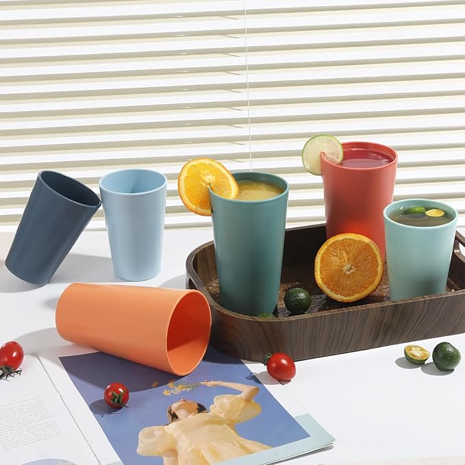 HEYCOME 24 Pcs Unbreakable Plastic Cups Set, 20 oz Reusable Plastic Cups, Stackable Water Tumblers, Drinking Cup for Kitchen, Outdoor, BPA-free, Dishwasher Refrigerator and Microwave Safe, Dark Green