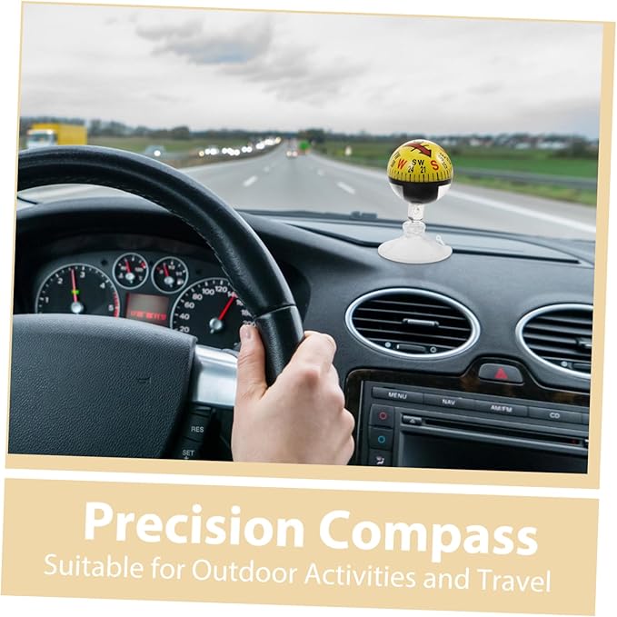 Car Guide Ball Compass with Strong Suction Cup 2.83In Portable Vehicle Compass for Automotive Interior Navigation and Outdoor Use
