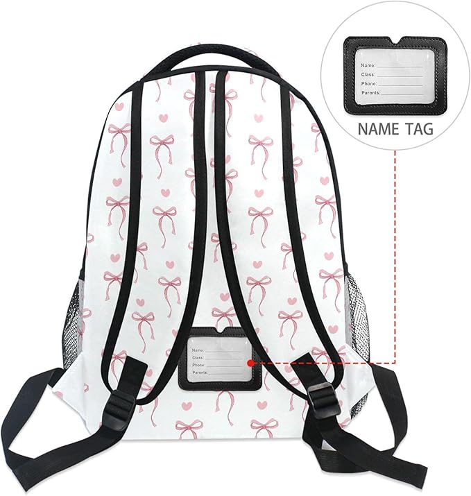 Wamika Pink Bow Girls Backpack Cute Heart Bowknot Ribbon School Backpacks Kids Preschool Book Bag