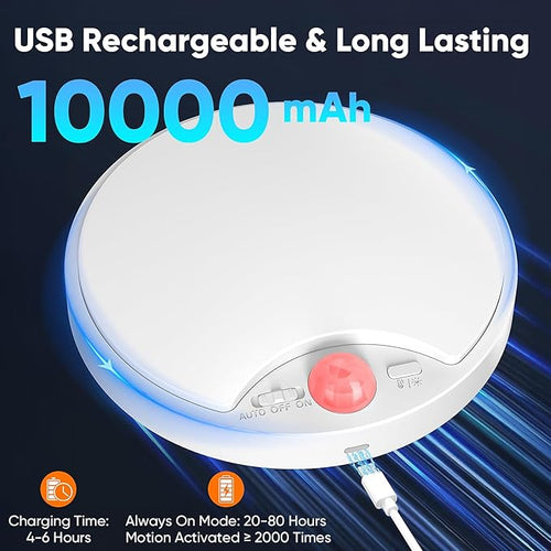 10000mAh Rechargeable Motion Sensor Ceiling Light with Remote, Battery Operated Closet Light No Wiring, Magnetic Wireless LED Ceiling Lights,3 Color Indoor Overhead Lamp for Shower Pantry Shed Hallway