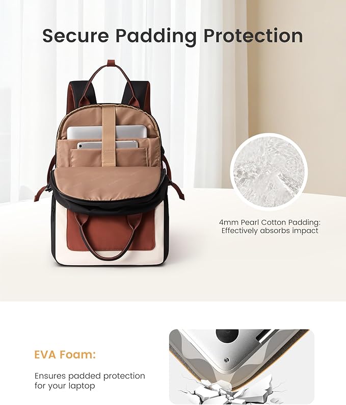 LOVEVOOK Laptop Backpack for Women - Stylish Work Backpack with Large Cup Holder, Waterproof College Teacher Backpack, Beige-Brown, 18Inch