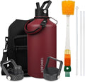 Insulated Water Bottle 128oz,Triple Wall Vacuum Stainless Steel(Dishwasher Safe),Leak Proof & Non-BPA,Flask Jug with Paracord Handle & Straw Spout Lids Sports Red