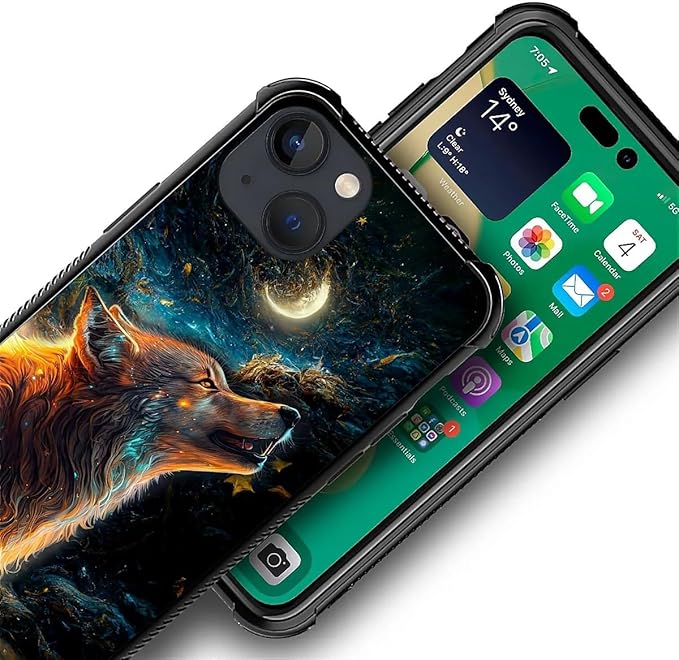 for iPhone 14 Plus Case, Star Cave Hungry Wolf Pattern Graphic Design Girl Boy Soft Silicone Hard Acrylic Shock Protection for iPhone 14 Plus