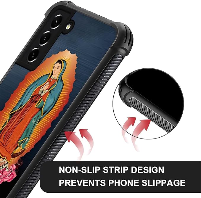 for Samsung Galaxy S22 Case, Red Virgen Guadalupe Pattern Graphic Design Girl Boy Soft Silicone Hard Acrylic Shock Protection for Samsung Galaxy S22